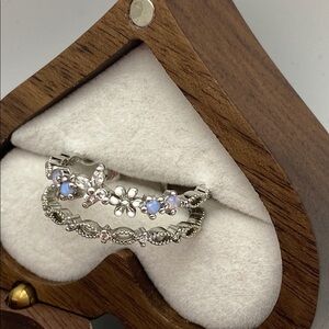 Adjustable Opal Floral Stacking Ring • Silver Boho Sparkle Band • Holiday Gift